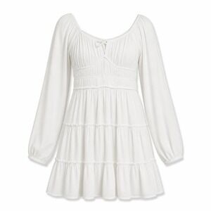 Trixxi Tiered Dress‎ Womens S White Mini Boho Smocked Romantic Coquette Peasant